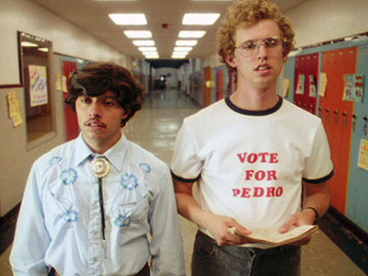 The film Napoleon Dynamite as Pedro's classmates rally for students to vote for him