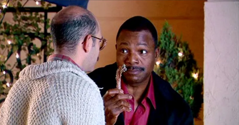 Carl Weathers, playing himself, offers Tobias Funke played by David Cross, a chicken bone in order to "get a stew going"