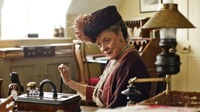 Maggie Smith as Violet Crawley, the Dowager Countess of Grantham in Downton Abbey, as she stares down a likely opponent.