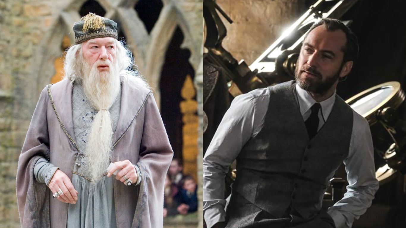 Older and younger versions of Albus Dumbledore are pictured.