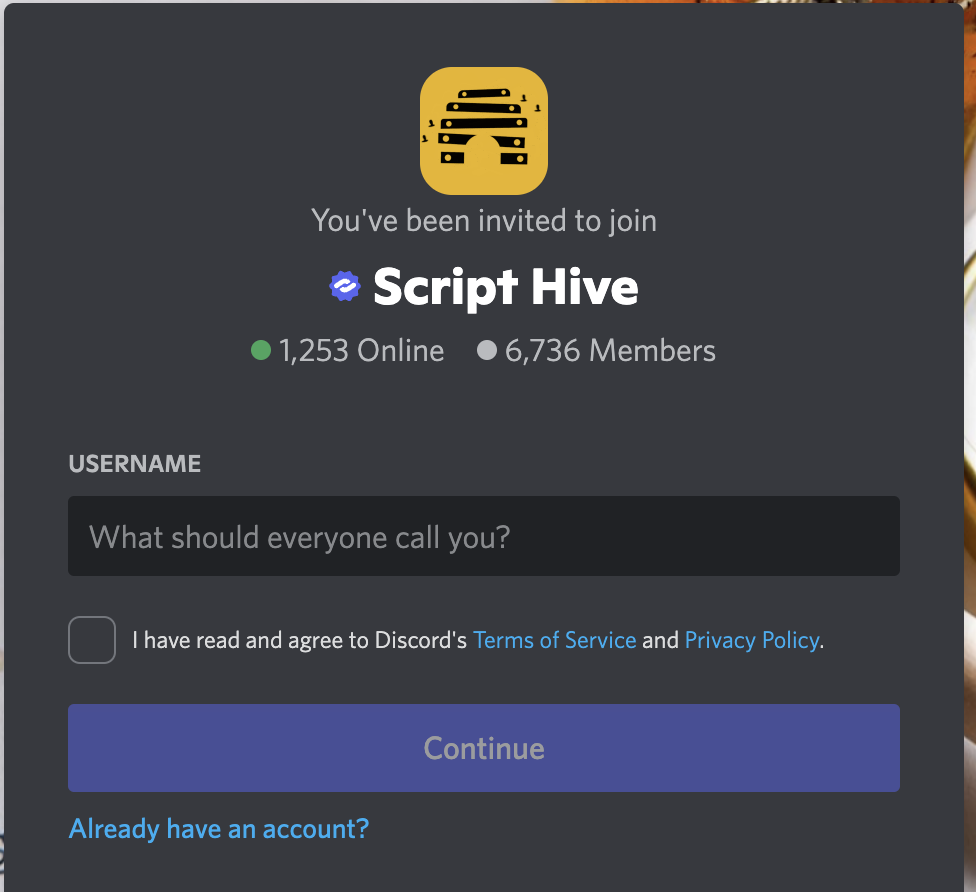 A screenshot of The Script Hive Discord channel. 