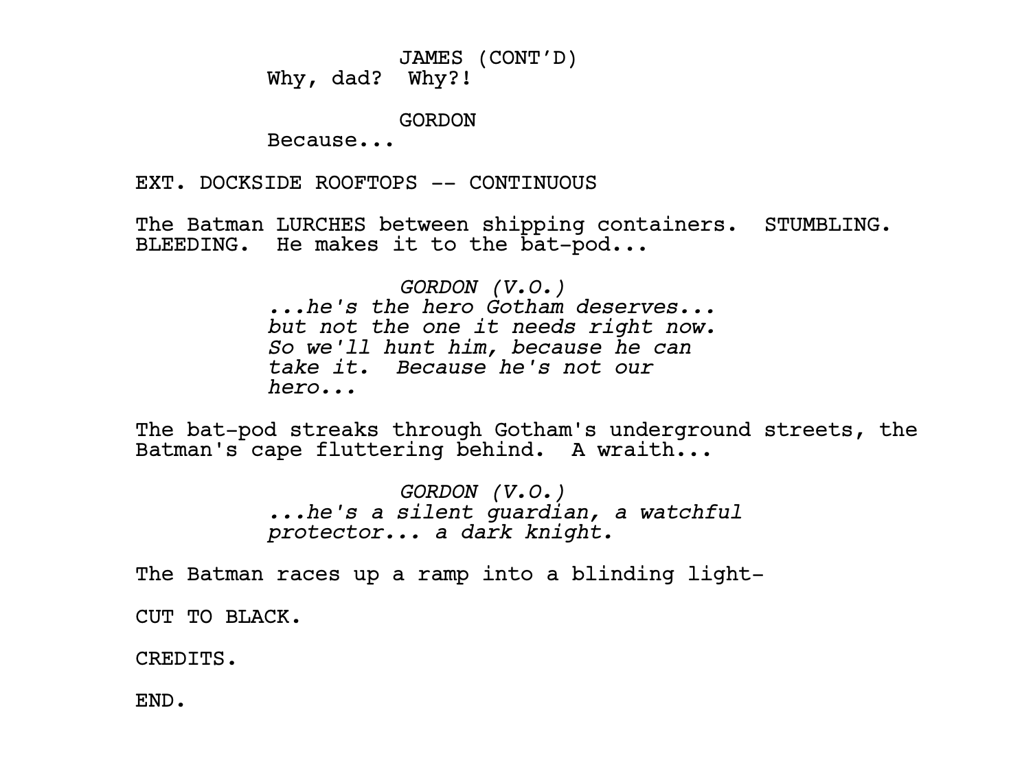 The last page of The Dark Knight script