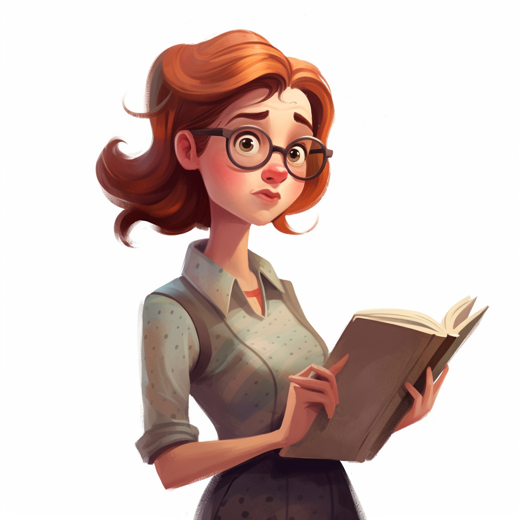 An animated Mary Sue character carrying a book