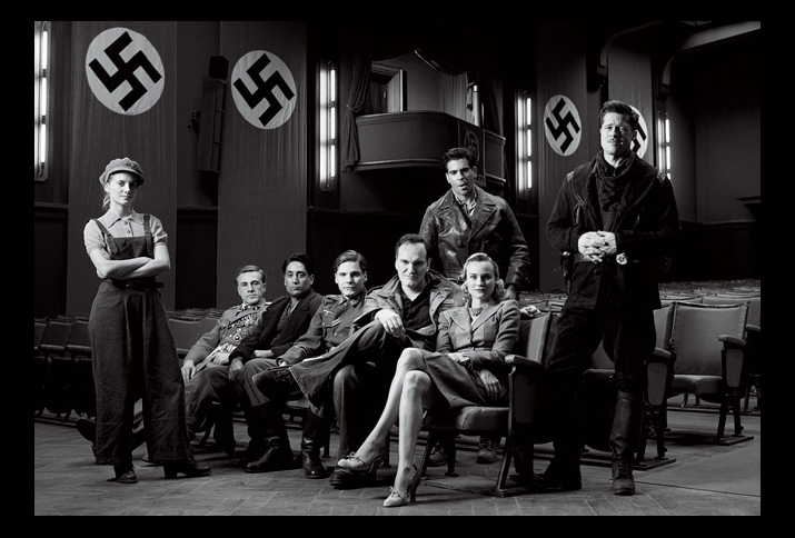 The cast of Inglorious Basterds in a Nazi movie theatre.