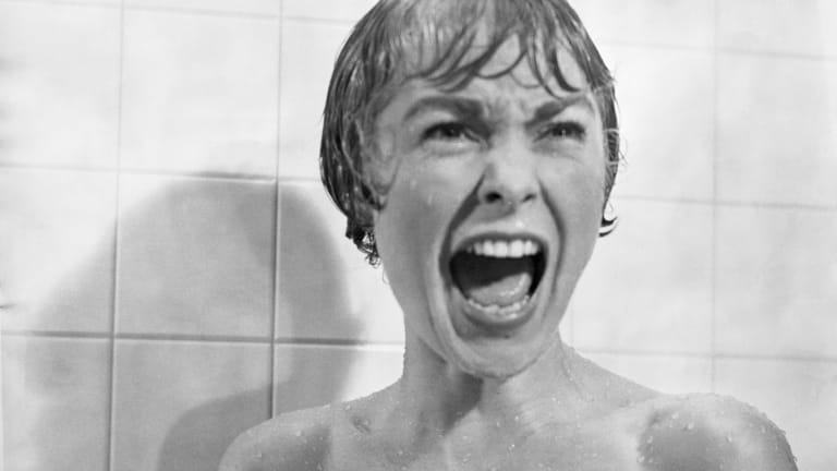 Janet Leigh as Marion Crane in the famous shower scene where she is murdered by Bates.