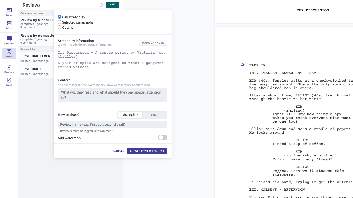 arc studio pro feedback review requests and comment features