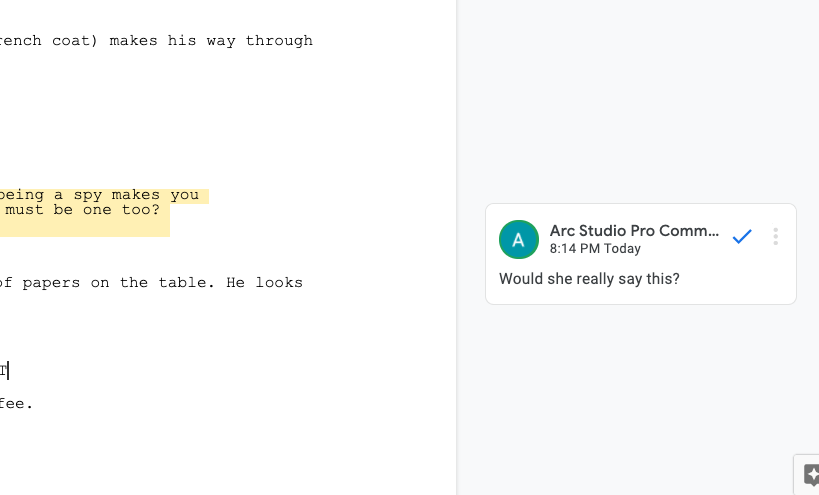 comment features on google docs