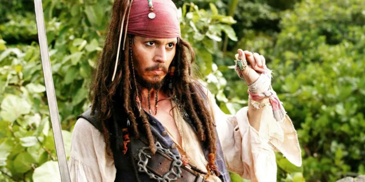 Johnny Depp as Captain Jack Sparrow.