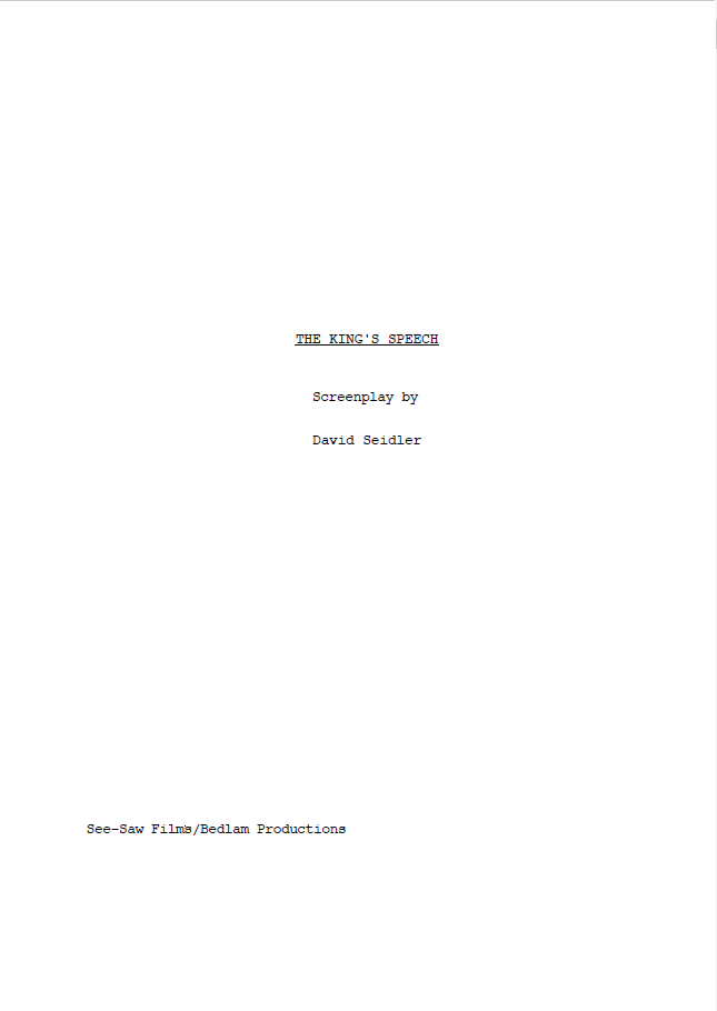 the king's speech screenplay title page