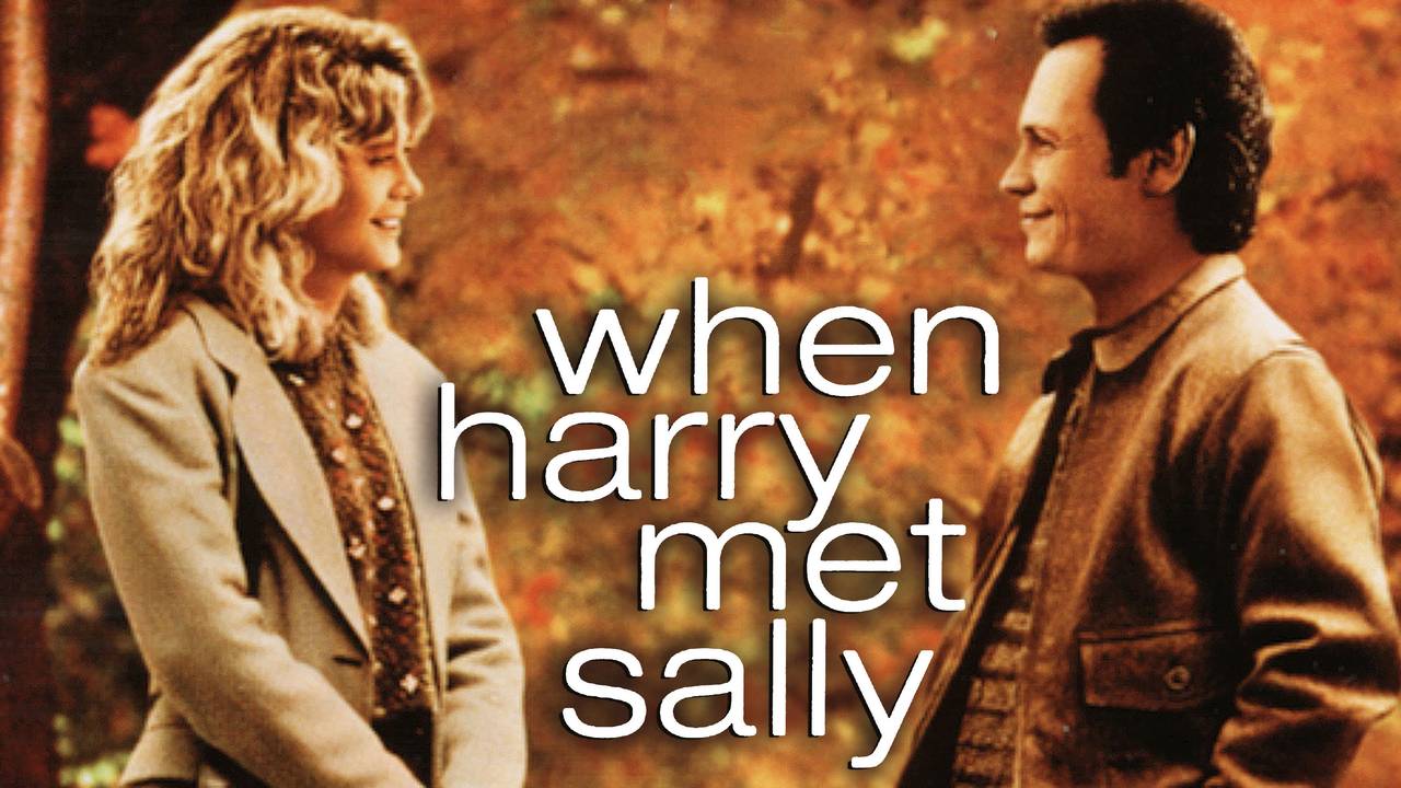 A poster depicting when Harry met Sally. The characters are looking at each other lovingly  in an autumn setting.