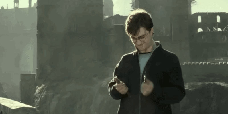 Harry Potter snapping the Elder Wand in two in Harry Potter and the Deathly Hallows Part 2