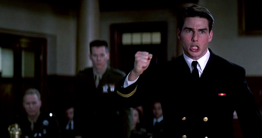 Lieutenant Daniel Kaffee, the protagonist in A Few Good Men pumps his fist into the air during the court-martial setting of the film.