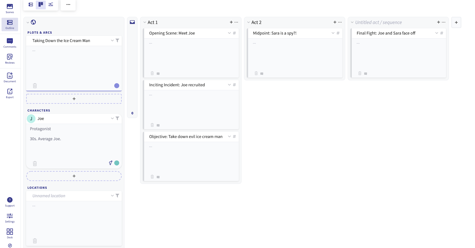 card view arc studio pro screenwriting software