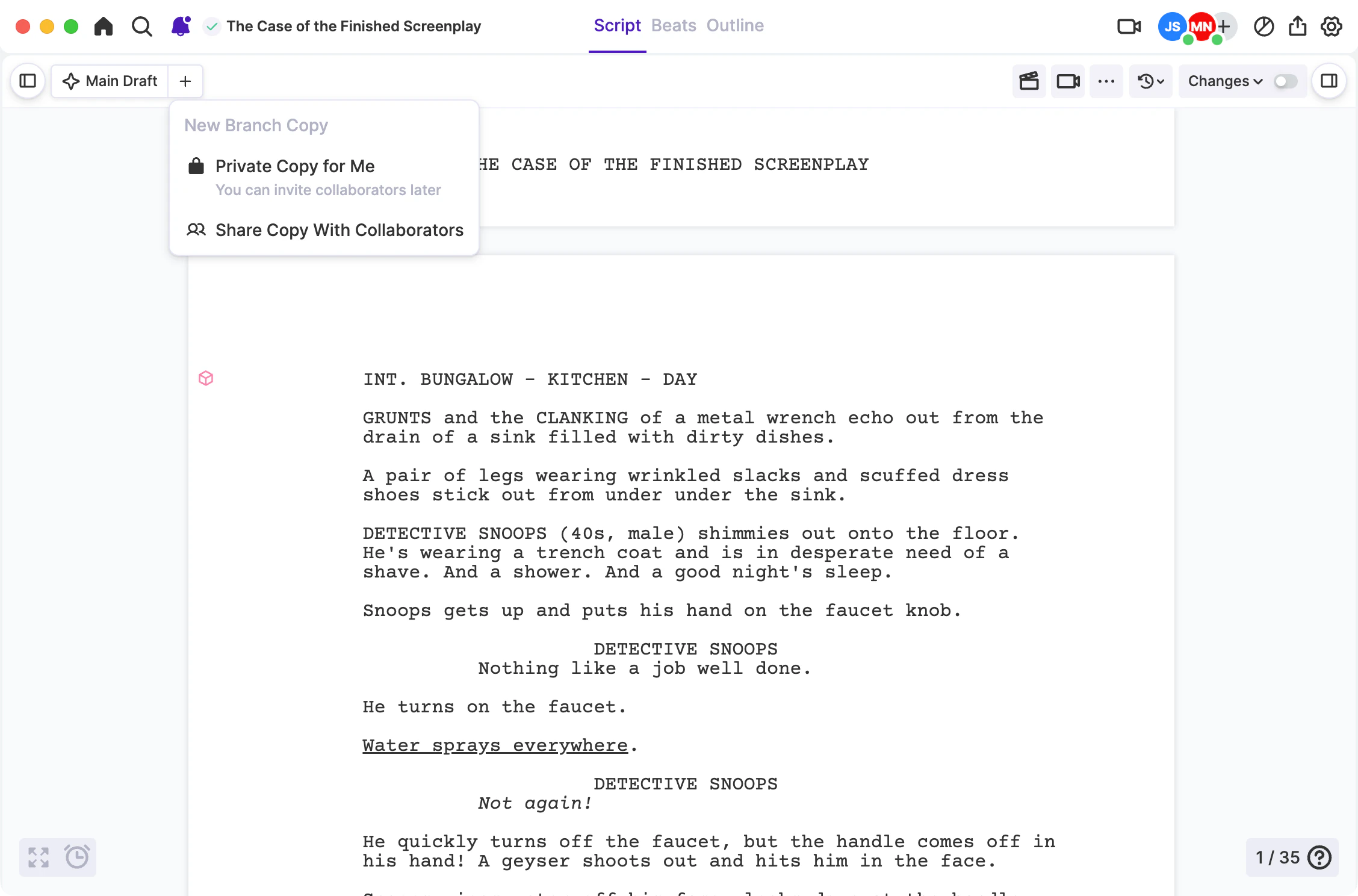 Creating a private copy of a shared script in Arc Studio.