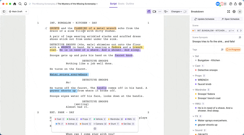 A production script being tagged in Arc Studio.