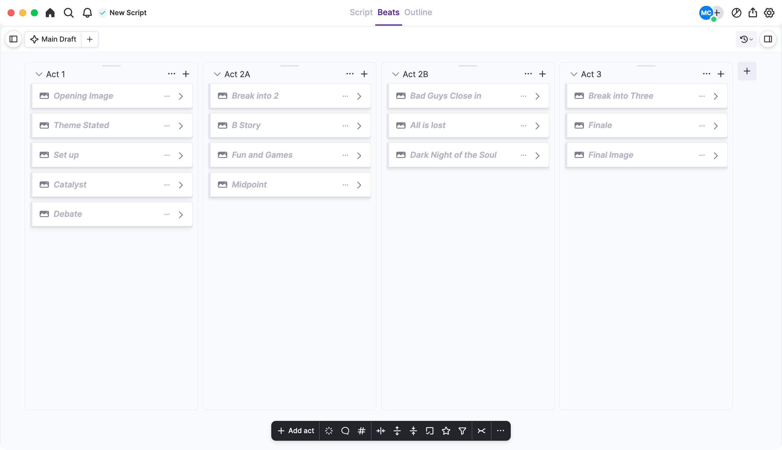 An outlining template in Arc Studio.