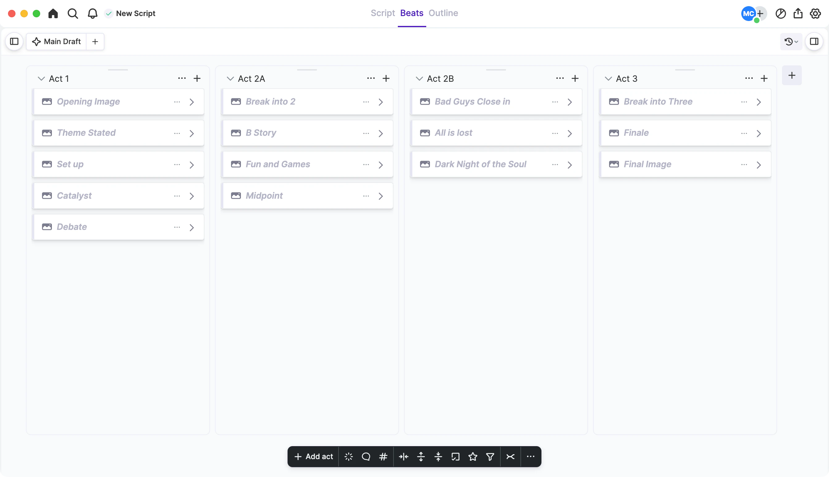 An outlining template in Arc Studio.