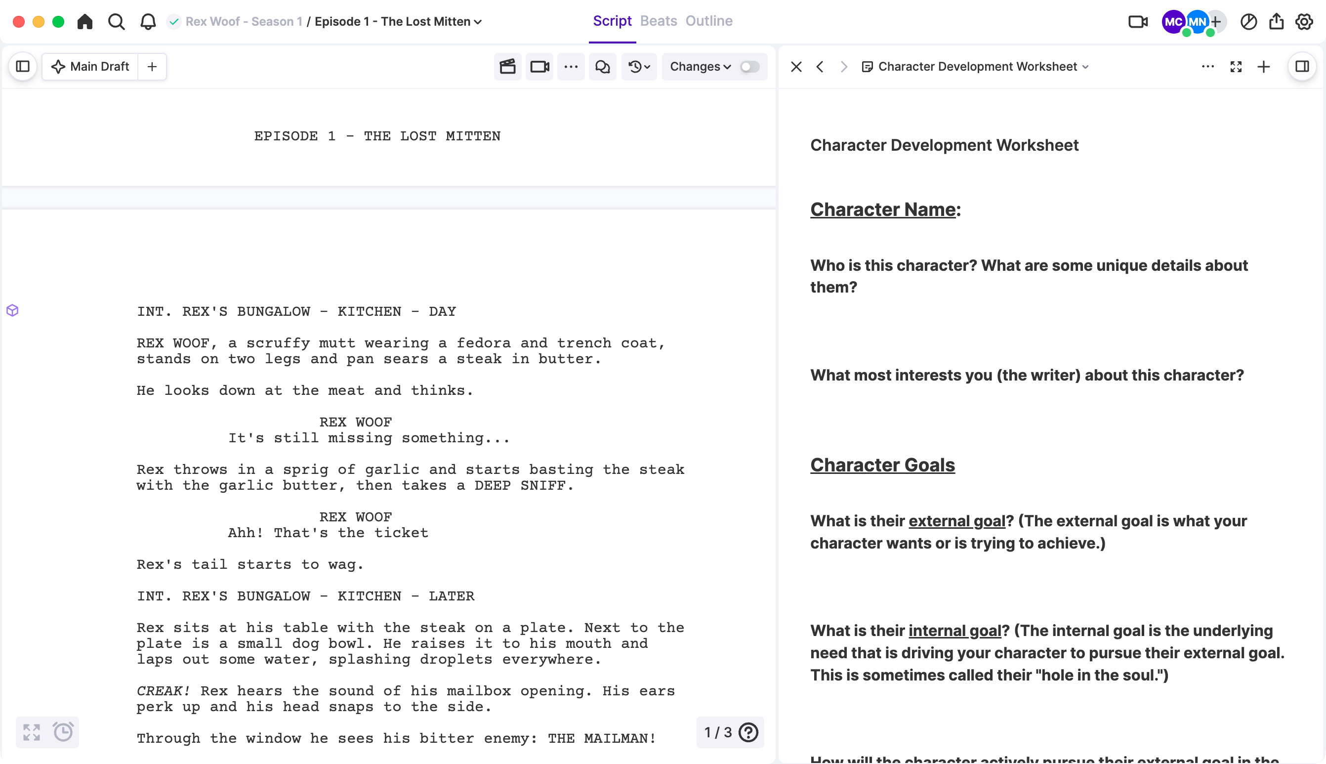 Story and character worksheet templates.