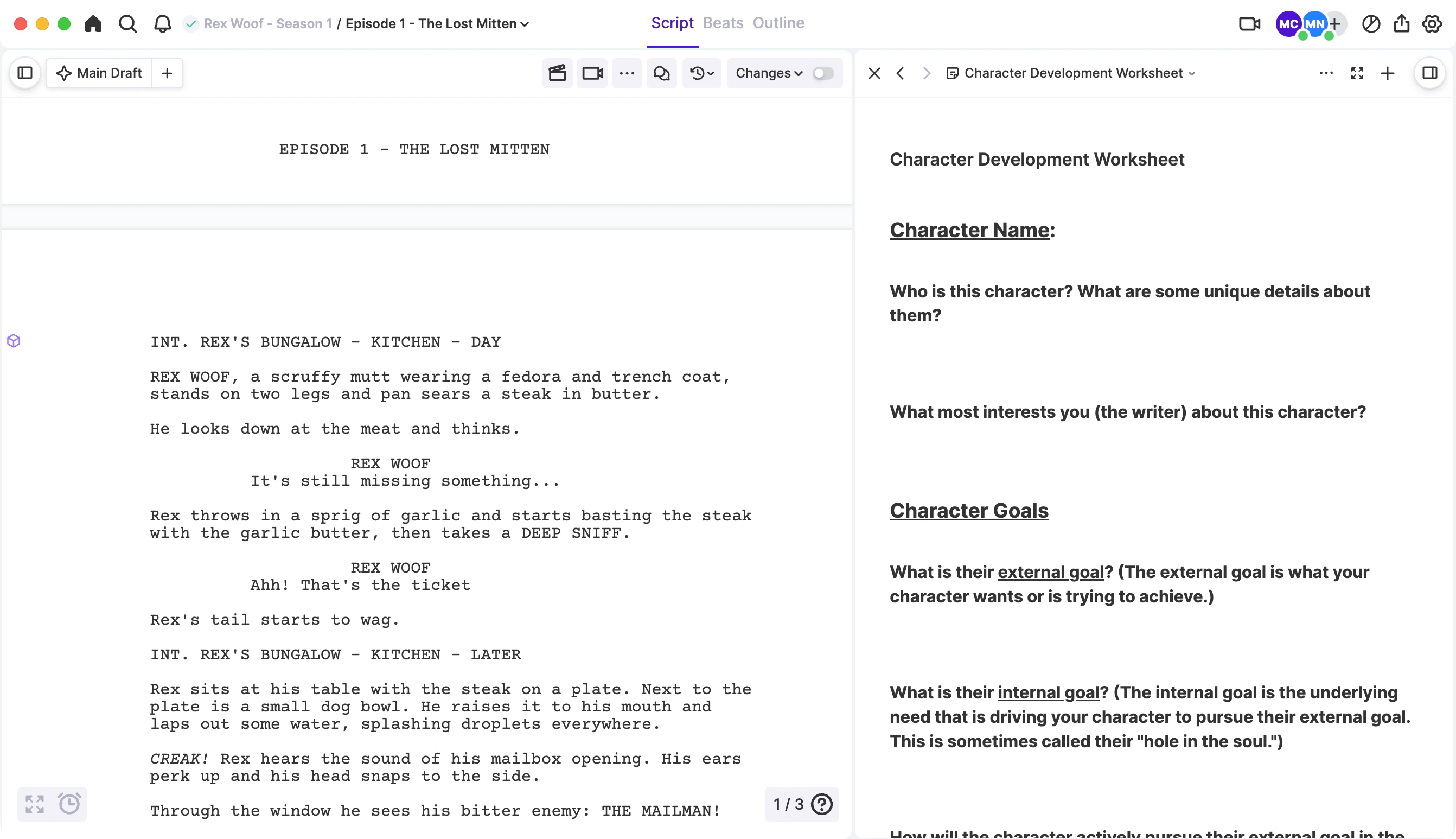 Story and character worksheet templates.