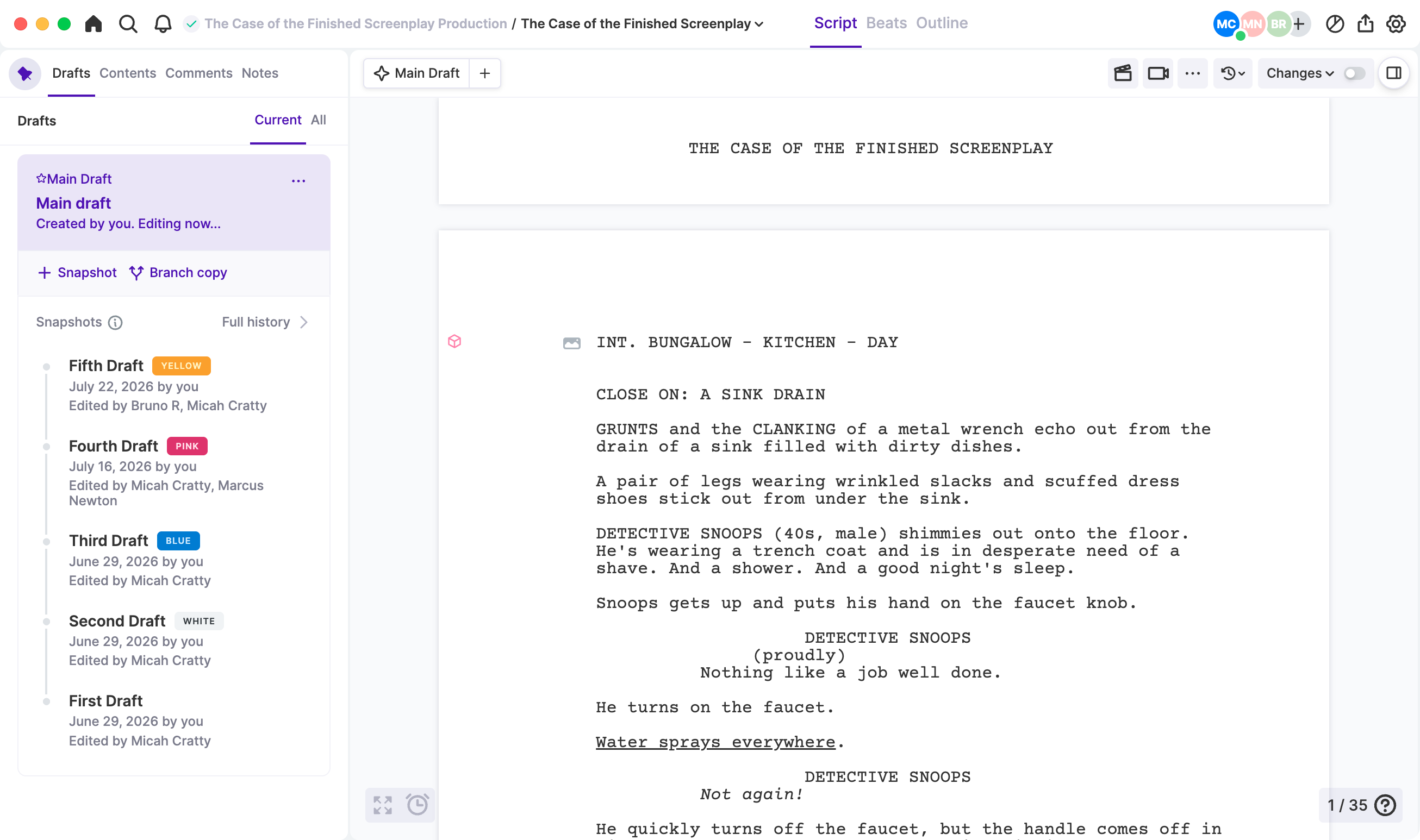 Arc Studio draft history and comparison.