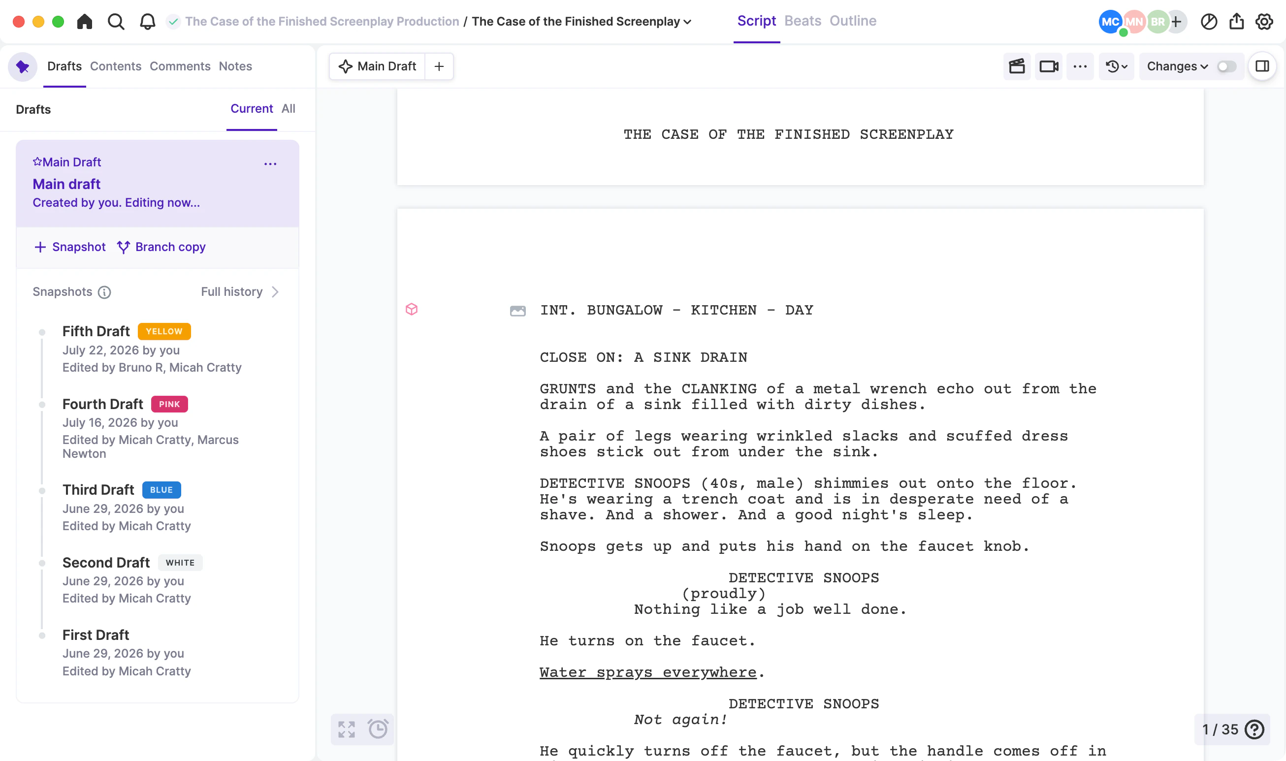 Arc Studio draft history and comparison.